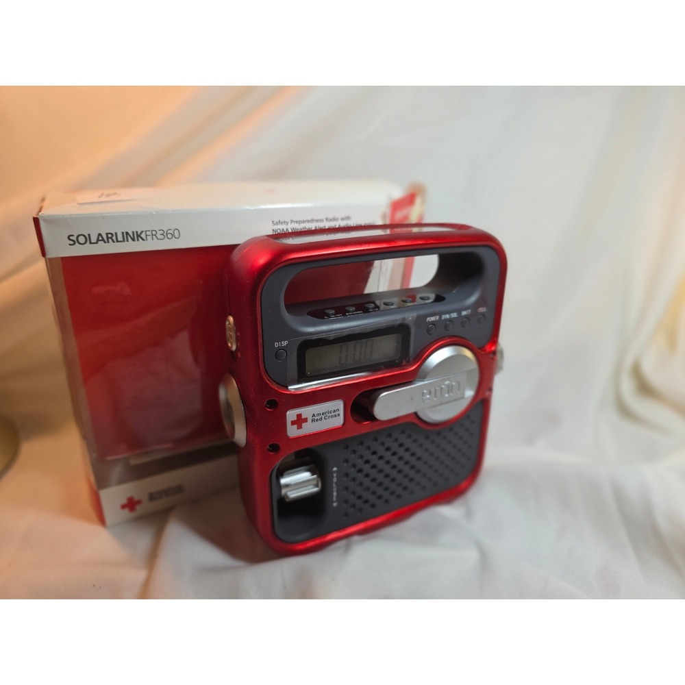 Eton American Red Cross SolarLink FR360 Weather Radio Flashlight Solar Crank Red